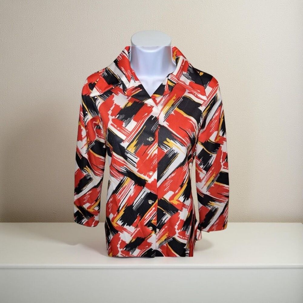 Women’s Vintage Montgomery Ward Polyester Wide Collar Button Up Shirt B1